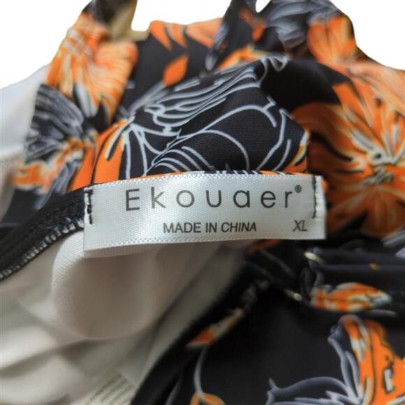NEW Ekouaer  One Piece Swimsuit Blue and Orange Floral Women's XL - Picture 3 of 3